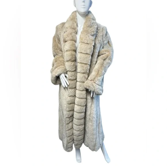 Dennis Basso Elegant Tan Faux Fur Coat sz L - Picture 1 of 10